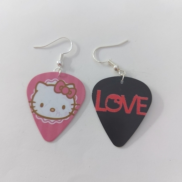 Hello Kitty Guitar Pick Earrings - Picture 3 of 3